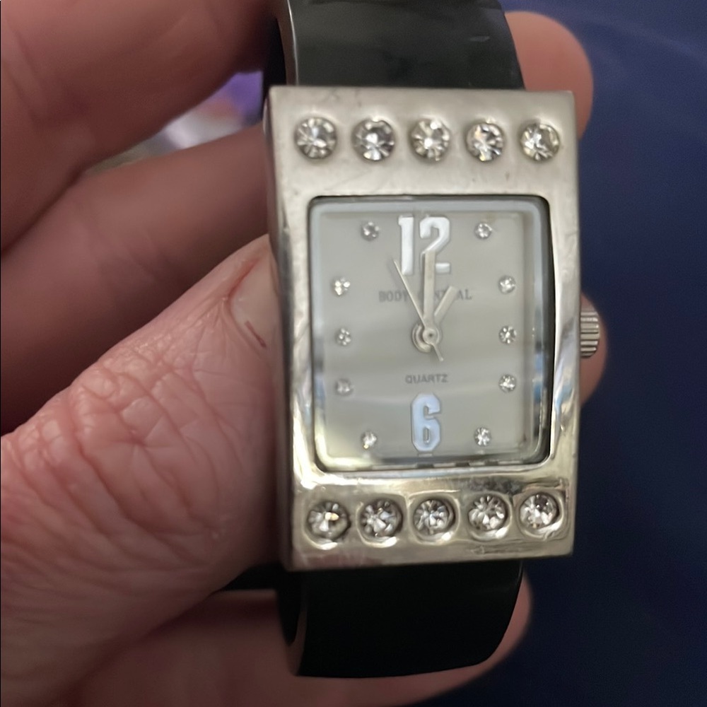Body Glove Silver and Black Smartwatch with Rectangular Face and Crystal Accents